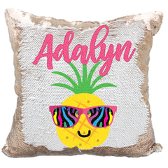 Handmade Personalized Cool Pineapple Reversible Sequin Pillow Case