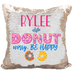 Handmade Personalized Donut Worry Reversible Sequin Pillow Case