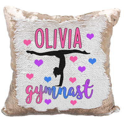 Handmade Personalized Gymnastics Heart Reversible Sequin Pillow Case