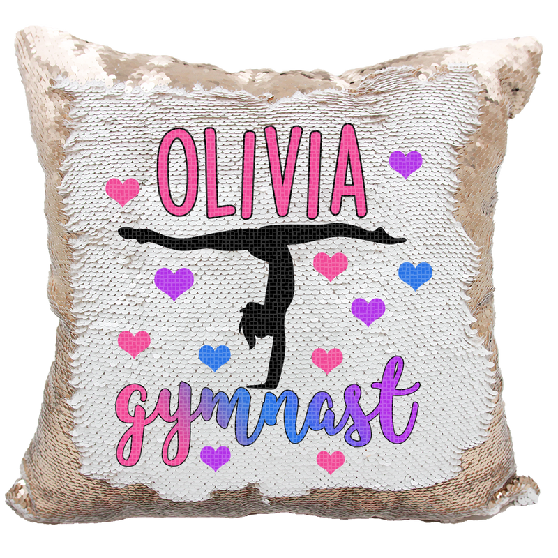 Handmade Personalized Gymnastics Heart Reversible Sequin Pillow Case