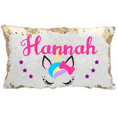 Handmade Personalized Bow Unicorn Rectangle Sequin Pillow Case