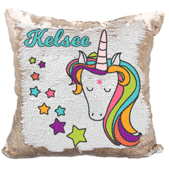Handmade Personalized Unicorn Stars Sequin Pillow Case