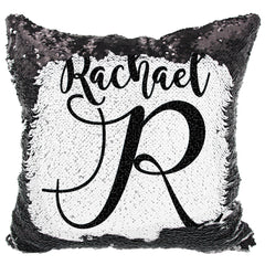 Handmade Personalized Script Initial Custom Name Sequin Pillow Case