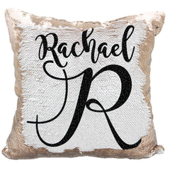 Handmade Personalized Script Initial Custom Name Sequin Pillow Case