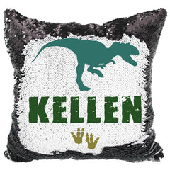 Handmade Personalized Dinosaur Footprints Reversible Sequin Pillow Case