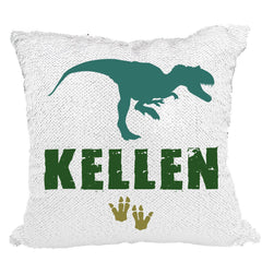 Handmade Personalized Dinosaur Footprints Reversible Sequin Pillow Case