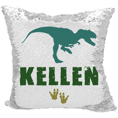 Handmade Personalized Dinosaur Footprints Reversible Sequin Pillow Case