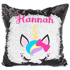 Handmade Personalized Unicorn Bow Sequin Pillow Case