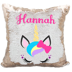 Handmade Personalized Unicorn Bow Sequin Pillow Case