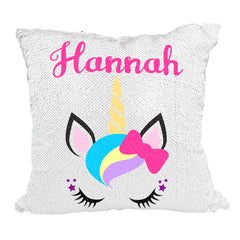 Handmade Personalized Unicorn Bow Sequin Pillow Case