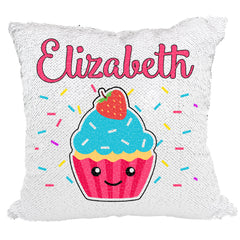 Handmade Personalized Confetti Birthday Cupcake Reversible Sequin Pillow Case