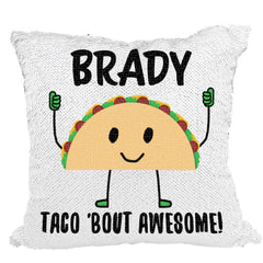 Handmade Personalized Taco Bout Awesome Reversible Sequin Pillow Case