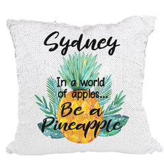 Handmade Personalized Be A Pineapple Quote Reversible Sequin Pillow Case