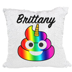Handmade Personalized Rainbow Poop Reversible Sequin Pillow Case