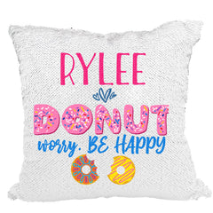 Handmade Personalized Donut Worry Reversible Sequin Pillow Case