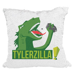 Handmade Personalized Godzilla Dinosaur Reversible Sequin Pillow Case