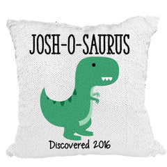 Handmade Personalized O-Saurus Dinosaur Reversible Sequin Pillow Case