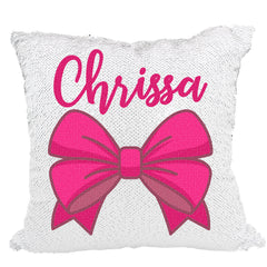 Handmade Personalized Pretty Bow Reversible Sequin Pillow Case