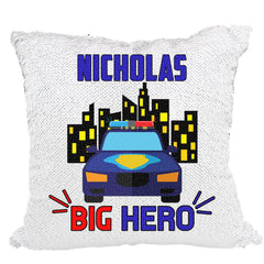 Handmade Personalized Police Hero Reversible Sequin Pillow Case