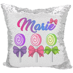 Handmade Personalized Lollipops & Bows Reversible Sequin Pillow Case