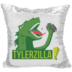 Handmade Personalized Godzilla Dinosaur Reversible Sequin Pillow Case