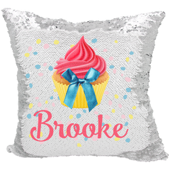 Handmade Personalized Cupcake Bow Reversible Sequin Pillow Case