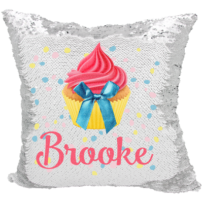 Handmade Personalized Cupcake Bow Reversible Sequin Pillow Case