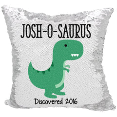 Handmade Personalized O-Saurus Dinosaur Reversible Sequin Pillow Case