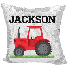 Handmade Personalized Tractor Truck Reversible Sequin Pillow Case