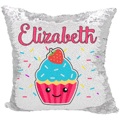 Handmade Personalized Confetti Birthday Cupcake Reversible Sequin Pillow Case