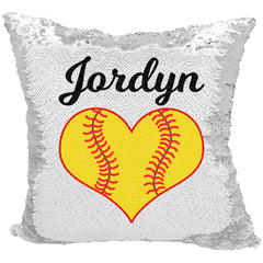 Handmade Personalized Softball Heart Reversible Sequin Pillow Case