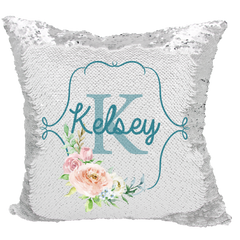 Handmade Personalized Floral Monogram Reversible Sequin Pillow Case