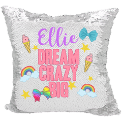 Handmade Personalized Dream Crazy Big Bow Quote Reversible Sequin Pillow Case