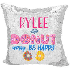 Handmade Personalized Donut Worry Reversible Sequin Pillow Case