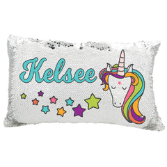Handmade Personalized Stars Unicorn Rectangle Sequin Pillow Case