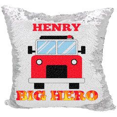 Handmade Personalized Firefighter Hero Reversible Sequin Pillow Case